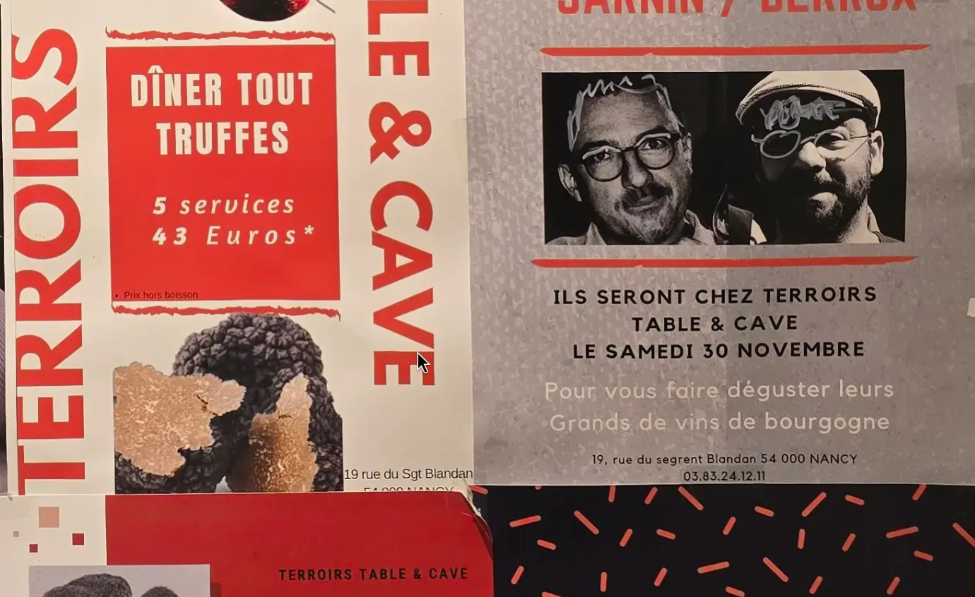 Vue verticale d'un cellier à vins naturels à Nancy, rayonnages en bois et murs de pierre